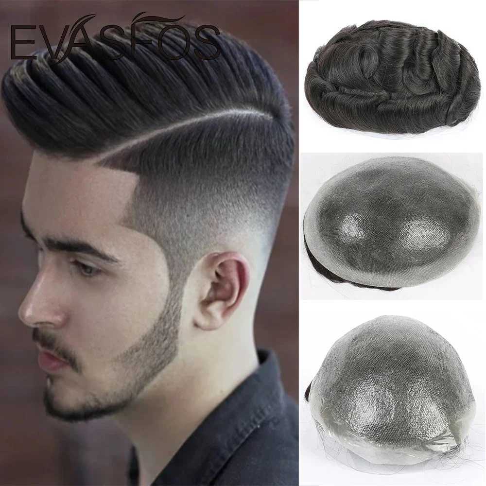EVASFOS 0.02-0.04mm Super Thin Skin Mens Toupee Natural European Male Wig Prosthesis Hair System For MenM240806