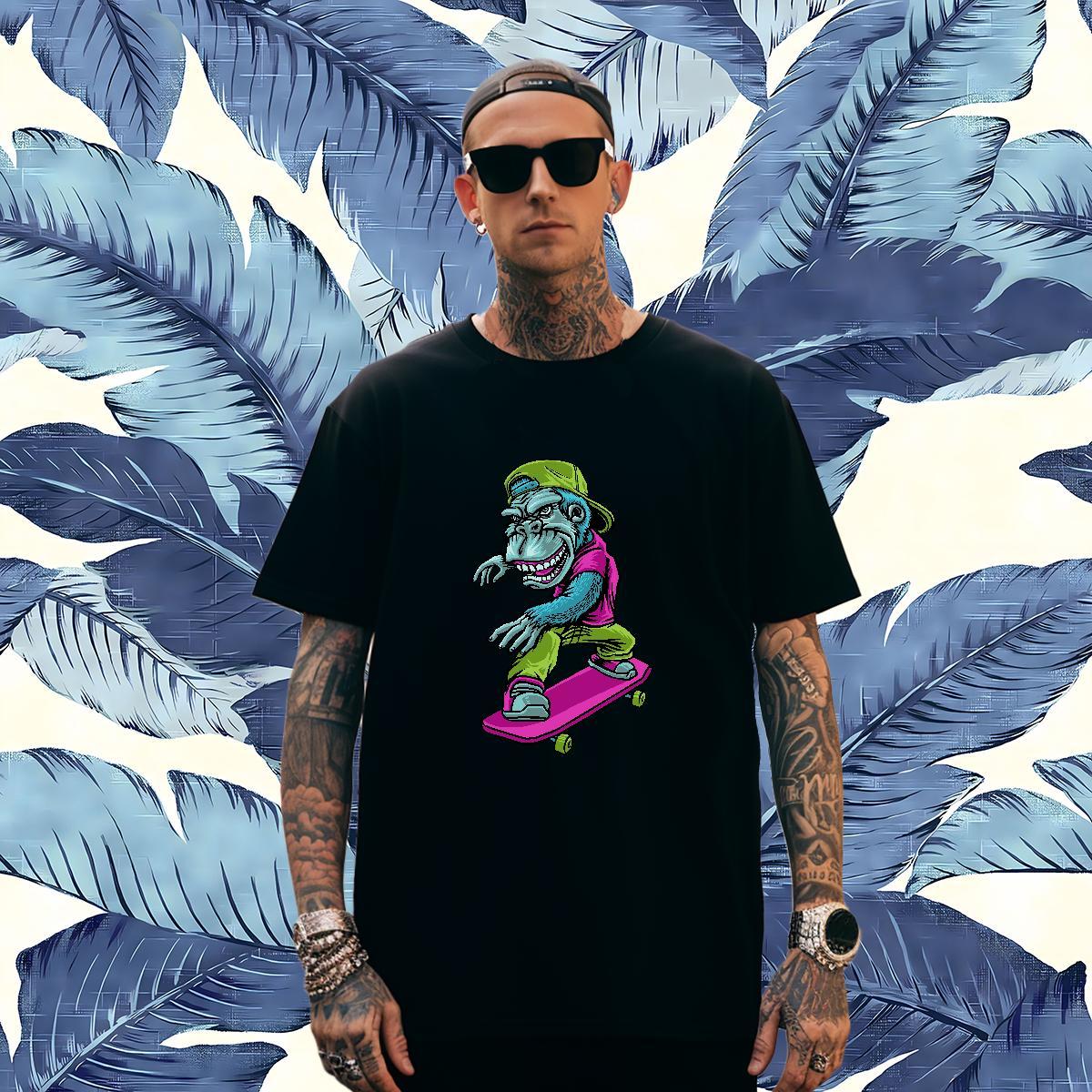 Wholesale Couples T Shirts 230g 100% Cotton chimpanzee Man T Shirts Spring Summer Short Sleeve O-Neck White Plus Size New Tee Shirt