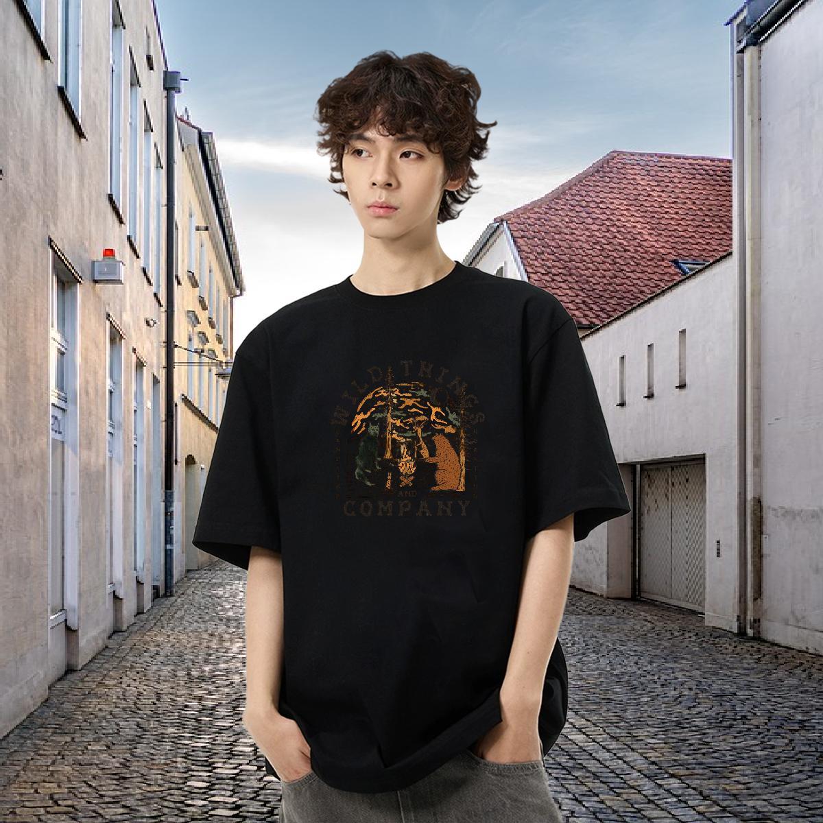 Customized Mens T Shirts 100% Cotton 230g tree Street Casual Tee Shirt Round Neck Short Sleeve Free Shipping Men Tops Tees Custom Big Size