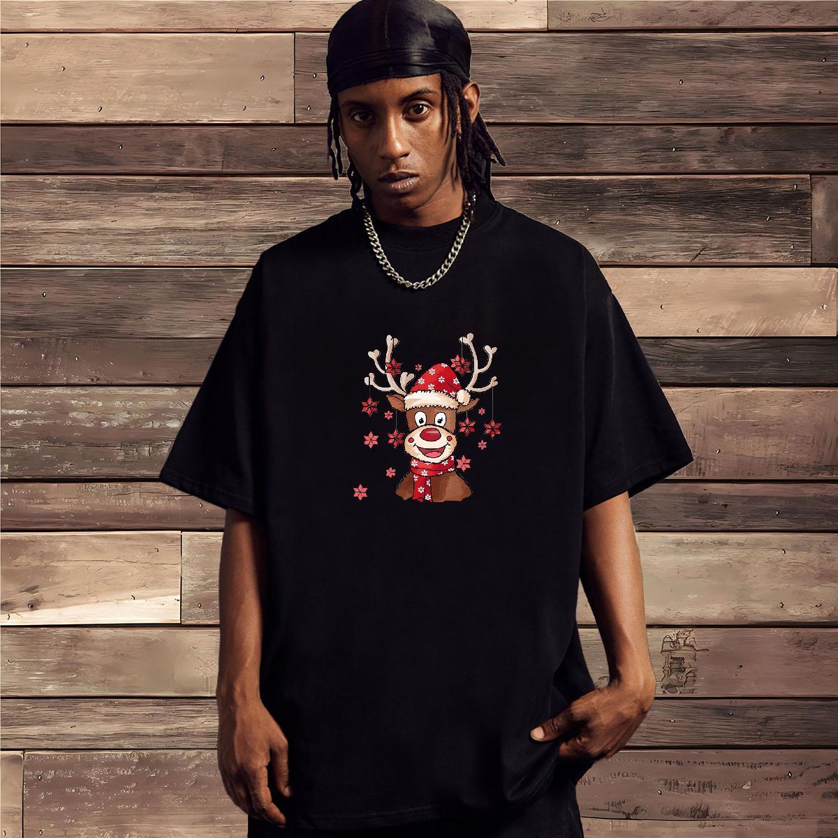 Free Shipping T-Shirts 230g Cotton Christmas Sports Casual Tops Tees Short Sleeve Soft Cool Design Men Tees Cartoon Print
