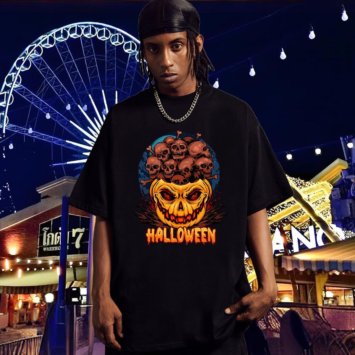 Man T Shirts 230g Pure Cotton Halloween Outdoor Crew Neck Breathable Custom Print Oversized Tshirt for Man Woman Fashion High Quality Tshirts