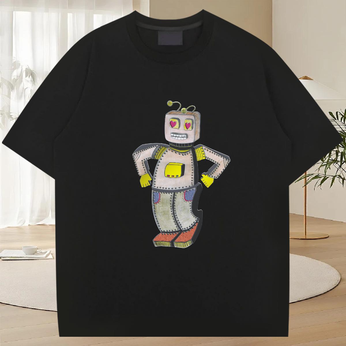 Unisex Men Tees 230g 100% Cotton Spring Summer robot Cartoon Print Breathable Short Sleeve Classic Casual T Shirt For Man Tee Shirt