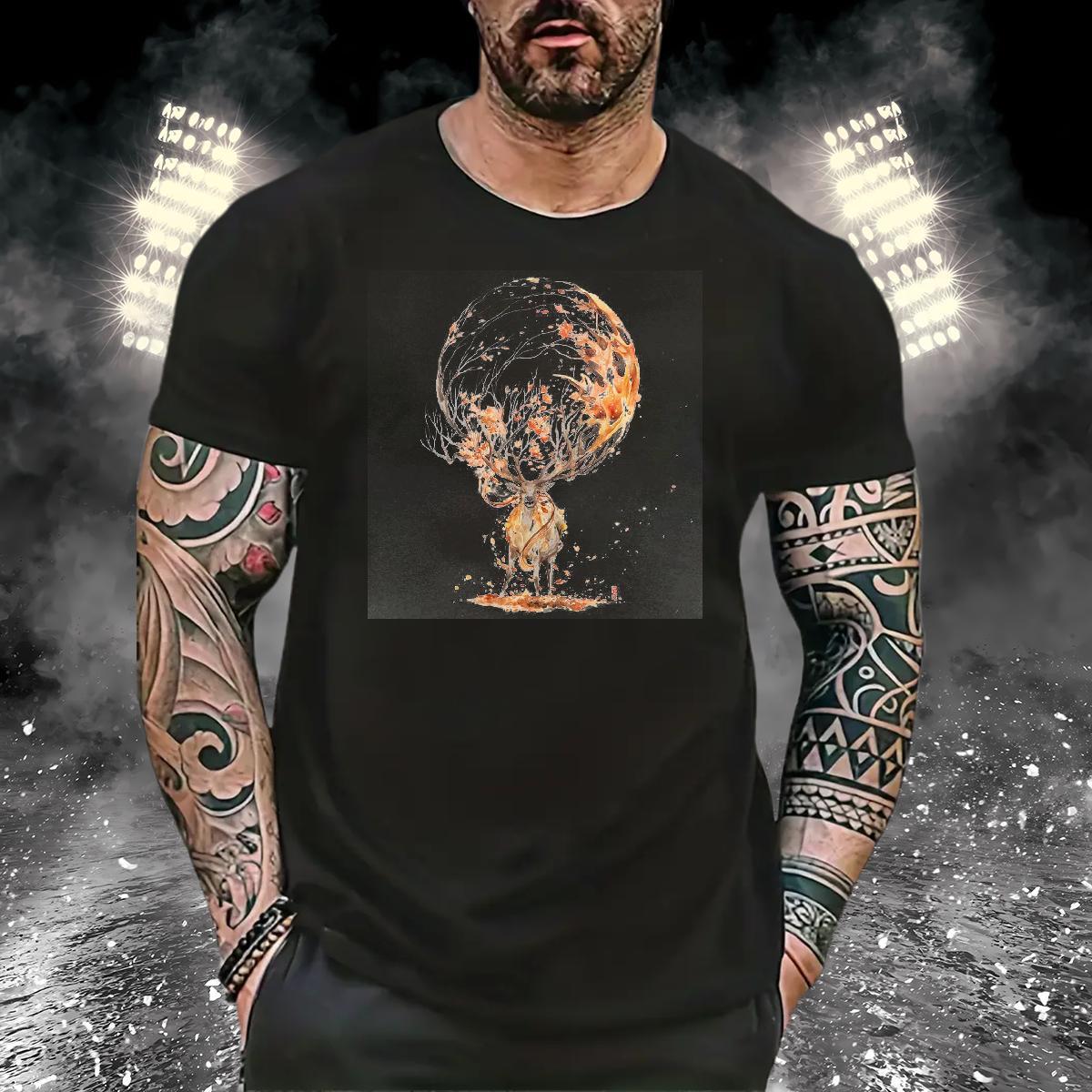 Soft Tshirt for Man Woman 230g Pure Cotton Deer T shirt Home Outdoor Short Sleeve O-Neck Skull Classic Clothes