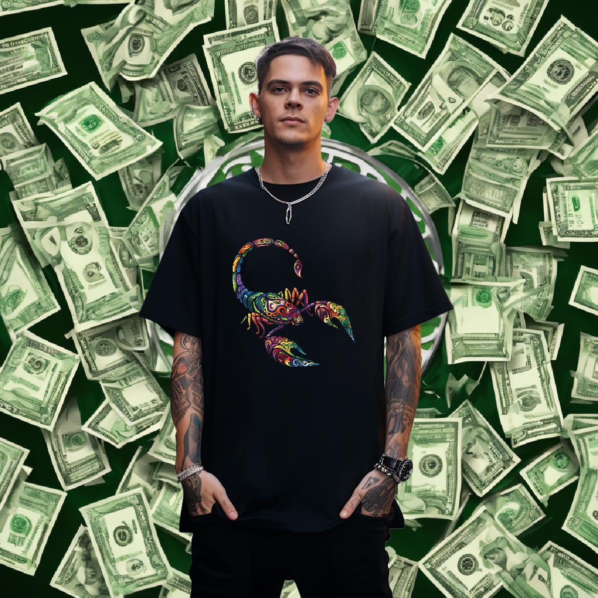 T Shirt For Man 230g 100% Cotton scorpion Street Casual Crew Neck Skull Men Tees Wholesale Free Shipping Top Tees