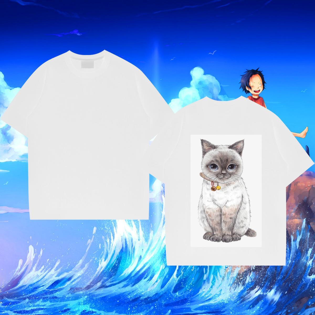 DIY Customized T Shirt For Man 230g 100% Cotton cat Casual Polos Crew Neck Wholesale Men Tees Cartoon Print