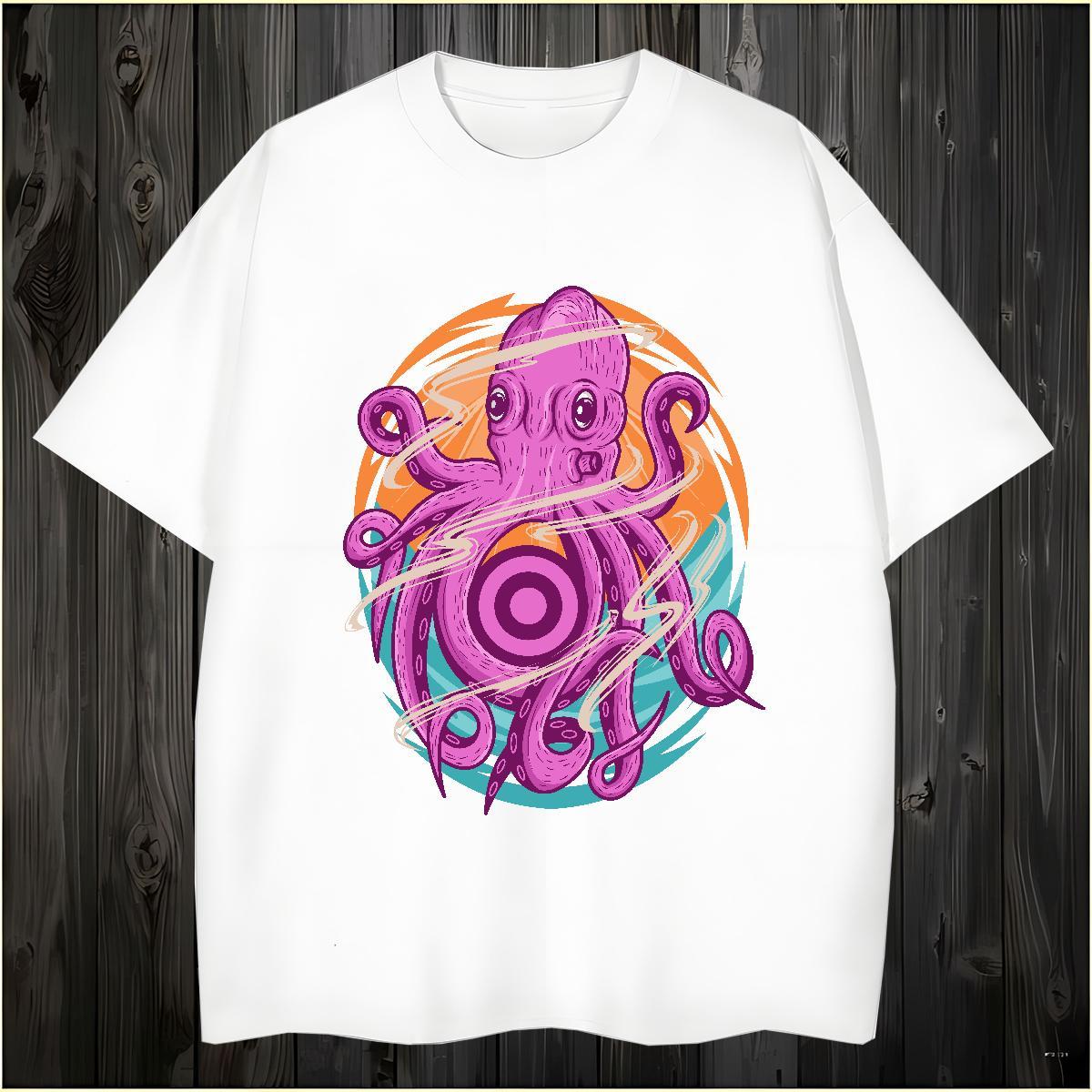 Casual New T Shirts Men 230g 100% Cotton octopus Sport Tees Short Sleeve Soft Designer Mens Tshirts Custom Printed