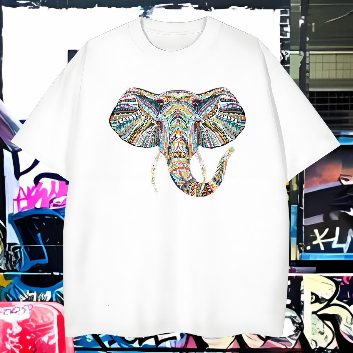 2024 Summer T shirt 230g Cotton Elephant Daily Wear Top Tees Breathable Crew Neck Loose Fit Mens Tshirts Black Oversized