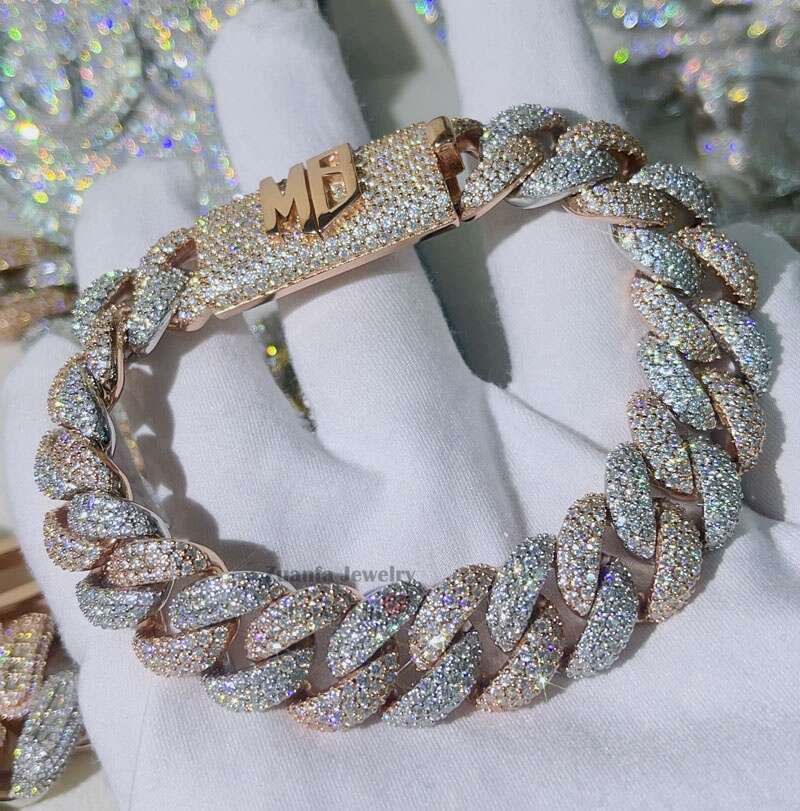 Rapper Jewelry Hip Hop Sterling Sier 15MM Iced Out VVS Moissanite Diamond Cuban Bracelet With Name Clasp