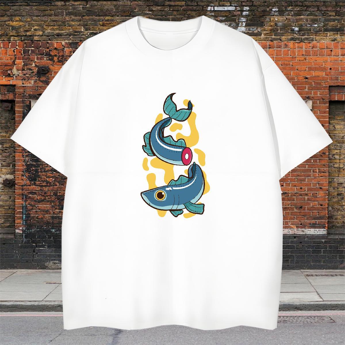 Free Shipping Man T Shirts 100% Cotton 230g fish Hip Hop Street Tee Shirt Pure Cotton Cool Men Tshirts Custom Cartoon