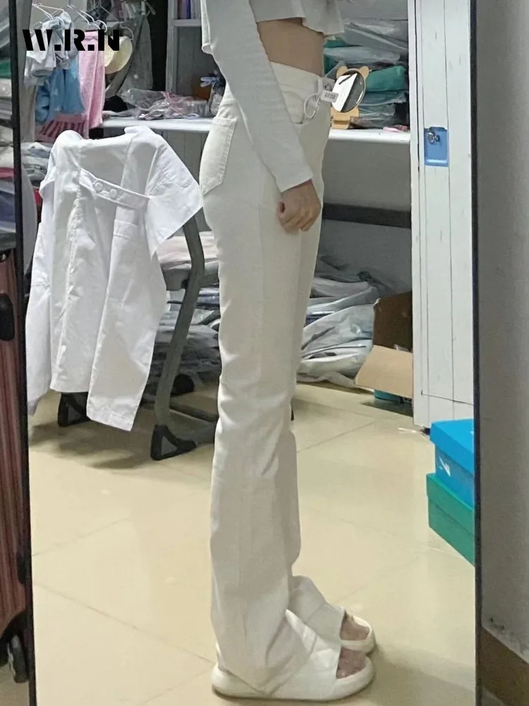 Summer Retro Harajuku Sheath High Waist Flared Jeans Female Y2K Streetwear Style Pants Womens Vintage Slim Denim Trouser 240806