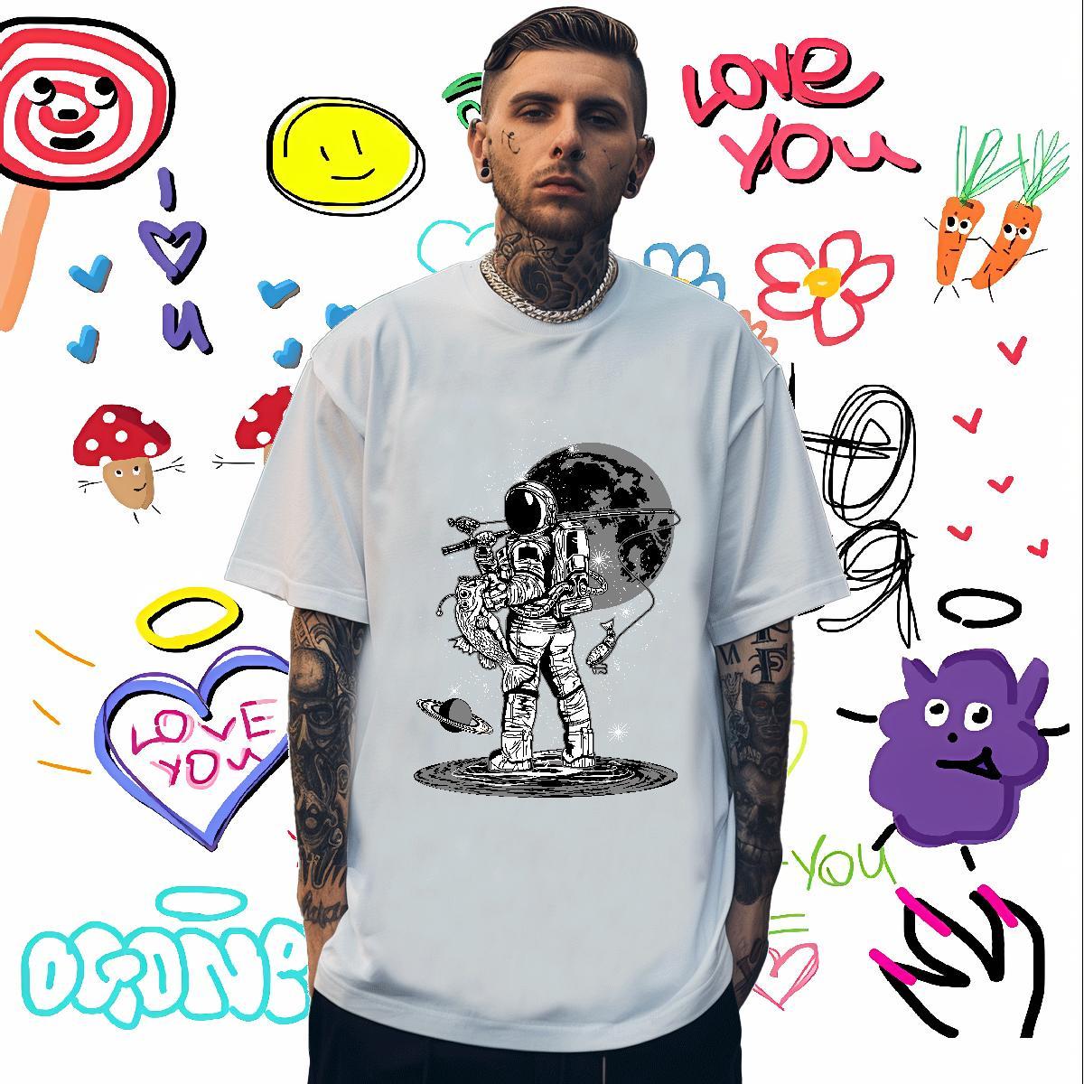 T-Shirts for Men 230g Cotton cosmonaut Casual Daily Wear Breathable Soft Customized Men Tops Tees Classic TOP Quality Clothings