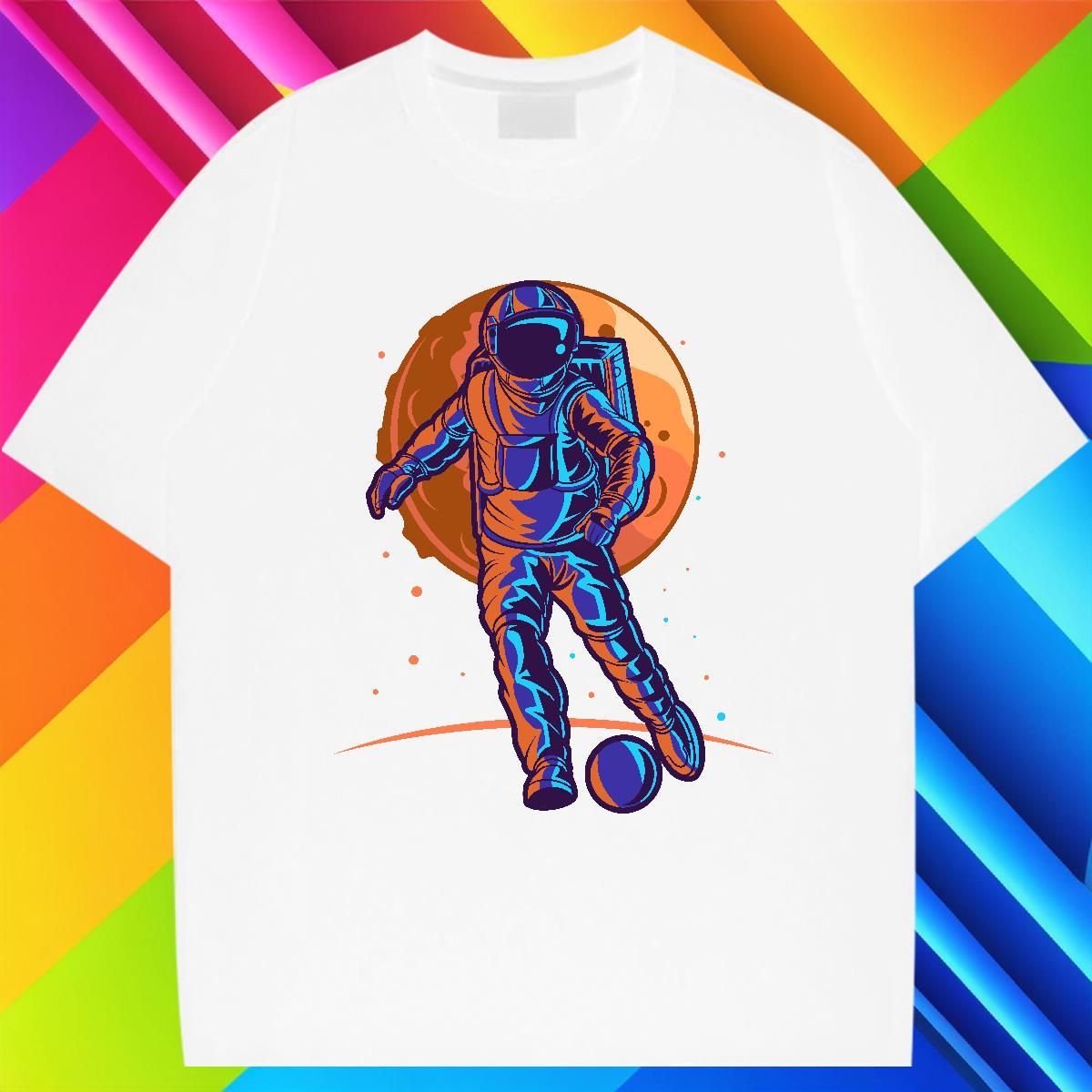 T Shirt For Man 230g 100% Cotton cosmonaut Sport Round Neck Short Sleeve Custom Cartoon Men Tees Fashion Popular Tops Tees