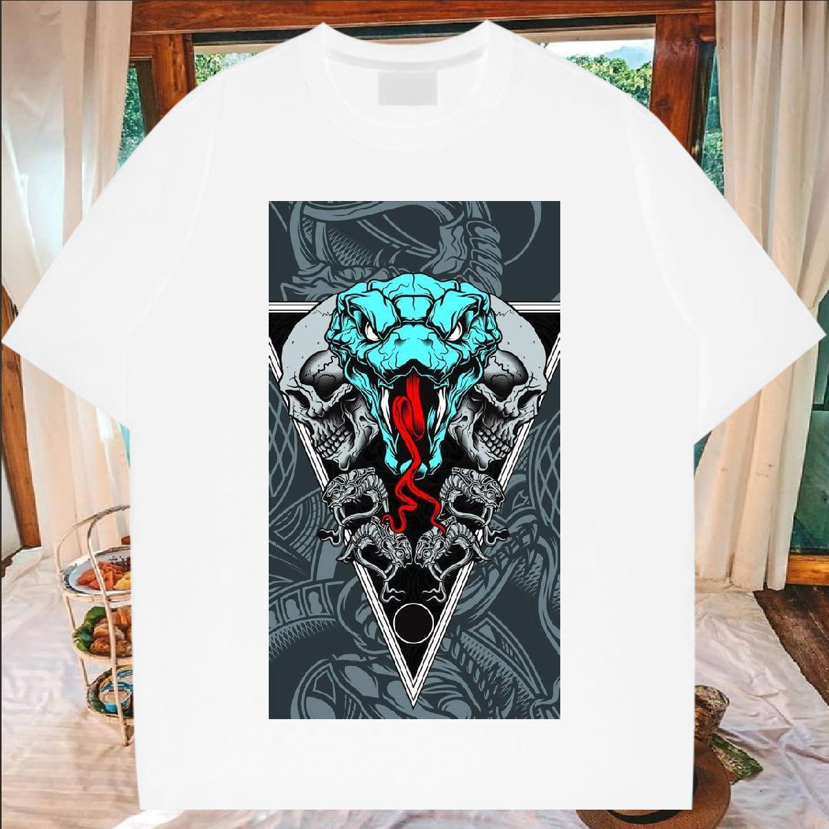 New Man T Shirts 230g Pure Cotton snake Casual Daily Wear Polos Breathable Crew Neck Designer Men Clothes T-Shirt Skull