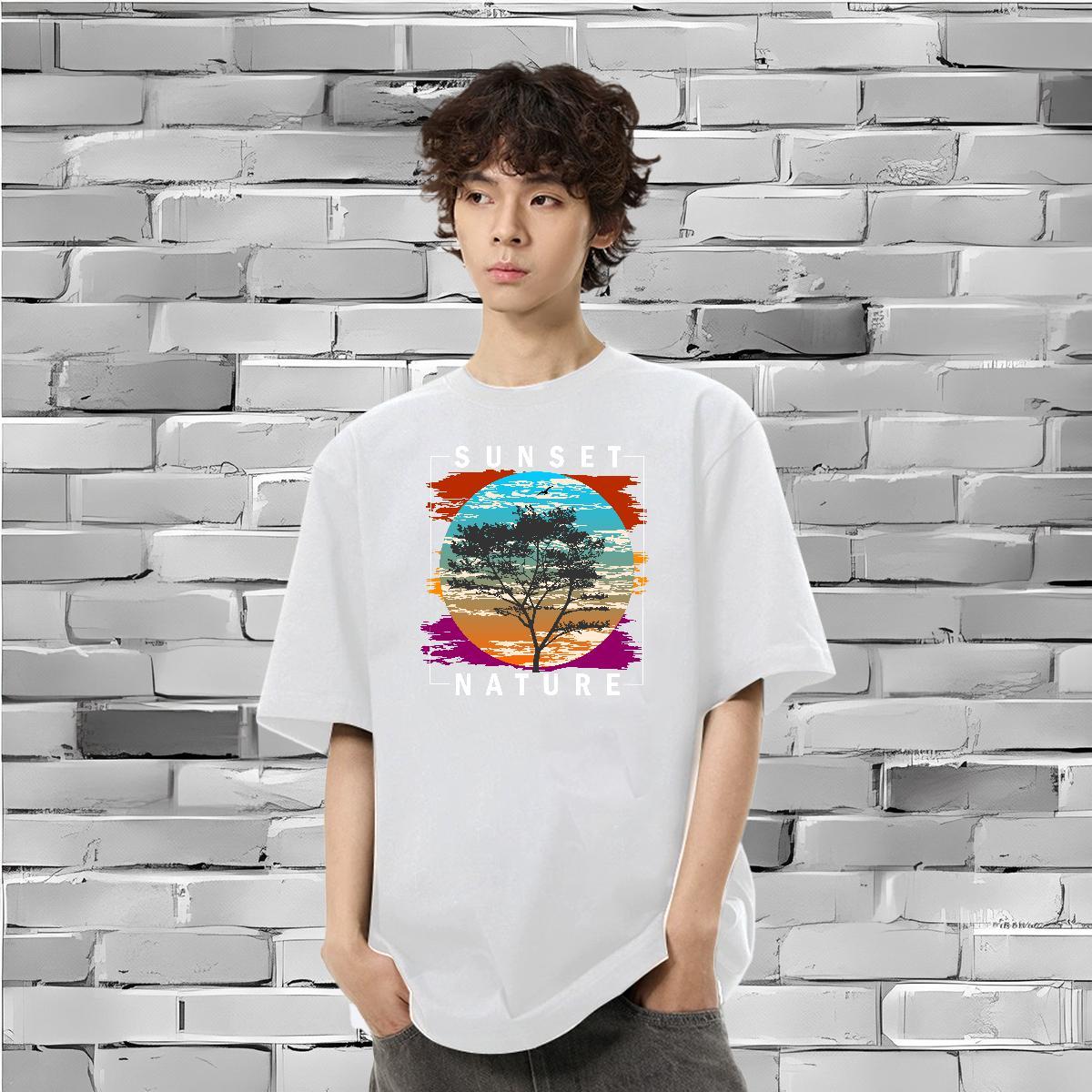 New Mens T Shirts 230g 100% Cotton tree Sports Casual Tee Shirt Breathable Soft Brand Men Tshirts Graphic