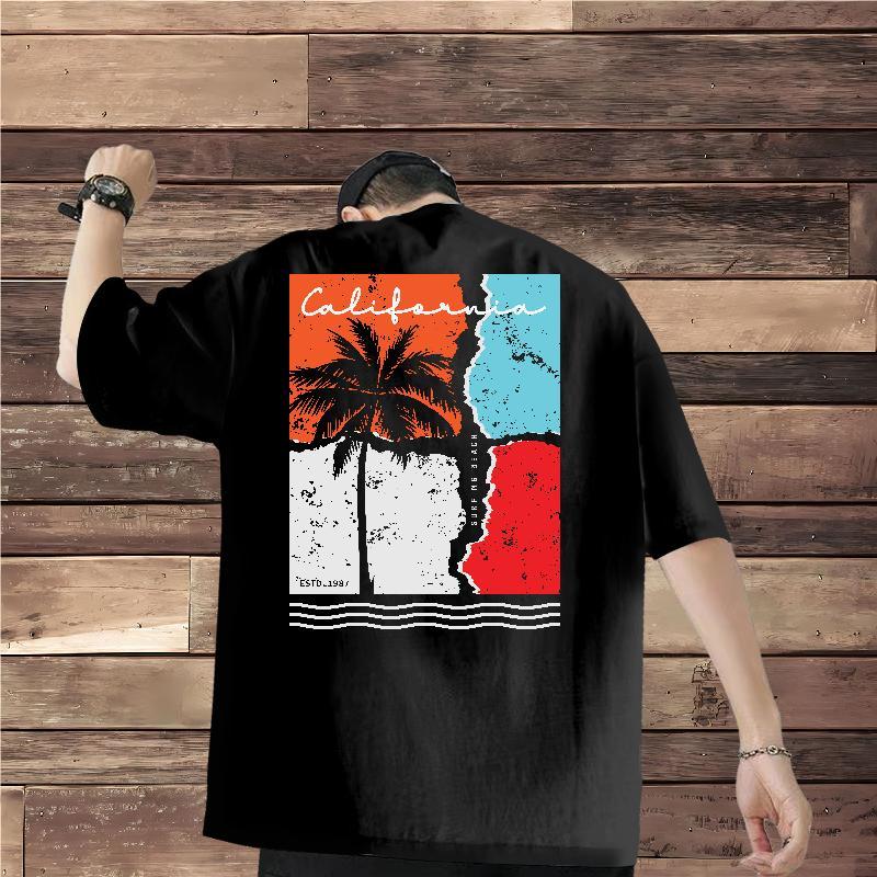 Fashion Casual Men T Shirts 230g 100% Cotton tree Casual Beach Tops Pure Cotton Classic Couples T Shirts Cartoon Print