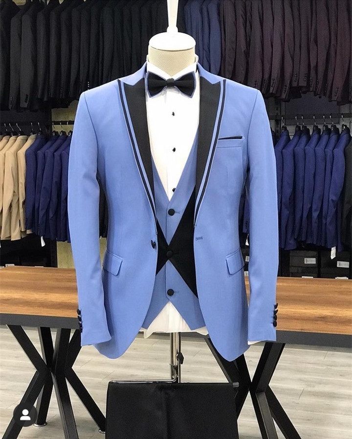 Customize Slim Fits Groom Tuxedos Wedding Prom Dinner Groomsmen Suits Men Blazer Waistcoat Trousers Sets W1884