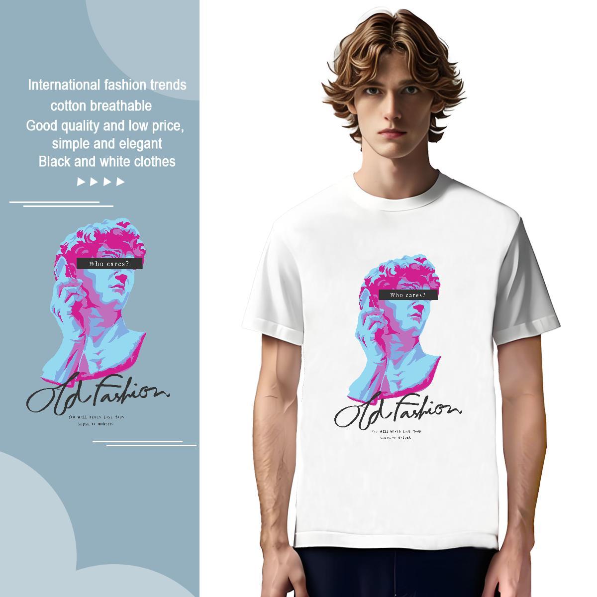 T shirt 230g 100% Cotton Statue of David Beach O Neck Short Sleeves Cartoon Print Men Clothes T-Shirt Fashion Designer TOP Quality Tops