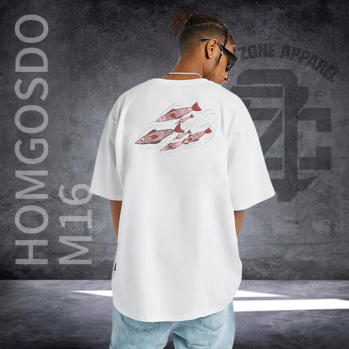 Brand Men T Shirts 230g 100% Cotton fish High Street Hip Hop Tops Breathable Crew Neck Designer Men Tees Custom Printed