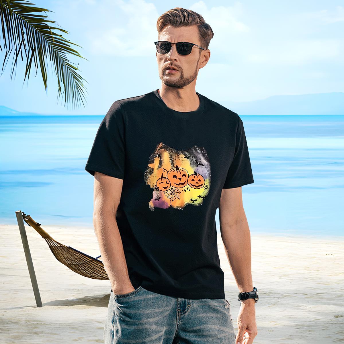Cool Men Tshirts 230g 100% Cotton pumpkin T-Shirts for Men Daily Wear Breathable Short Sleeve Customized Print Fashion Design Tees Shirts