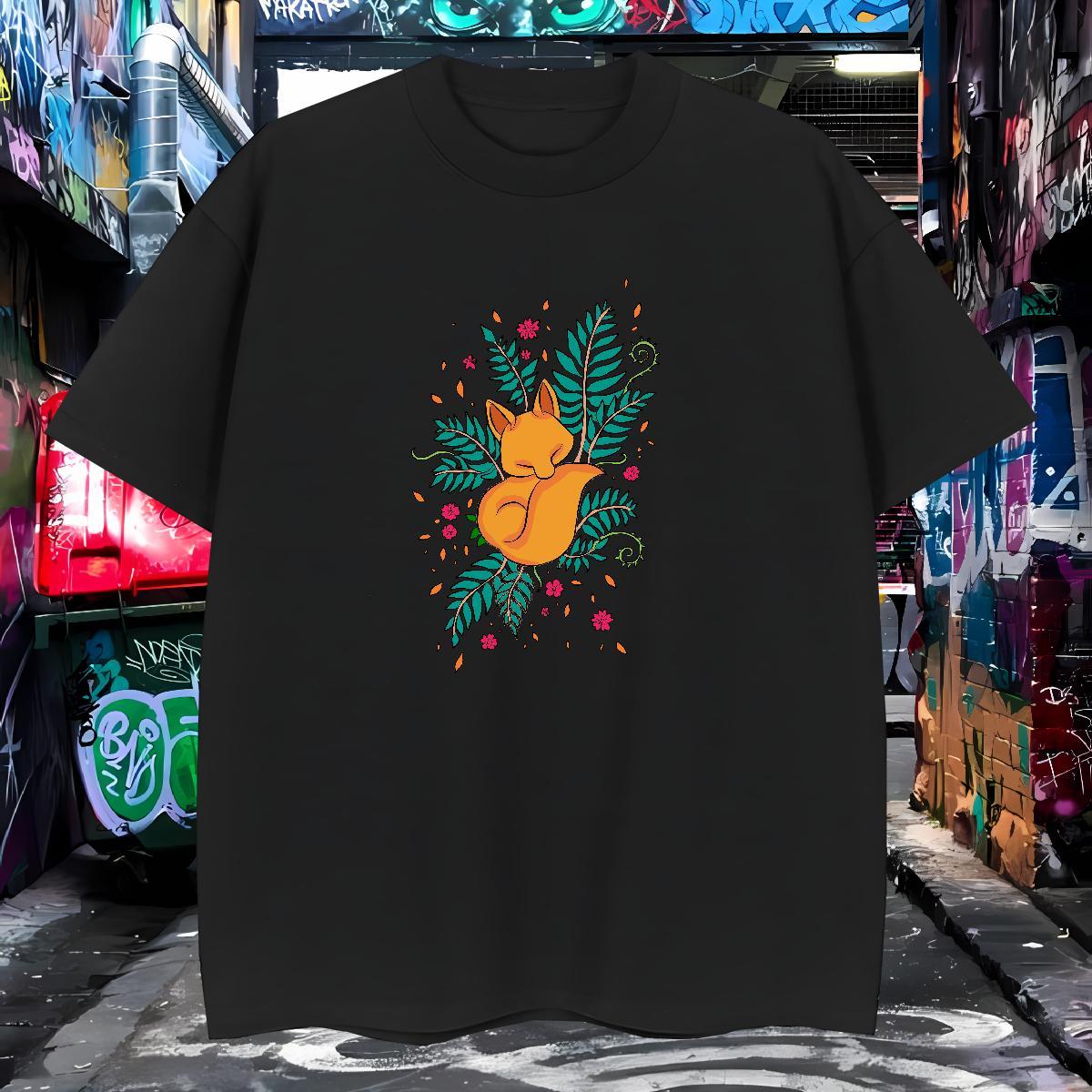 Mens T Shirts 230g Cotton fox Casual Daily Wear Breathable Crew Neck DIY Anime Men Tshirts Free Shipping Soft Tops Tees