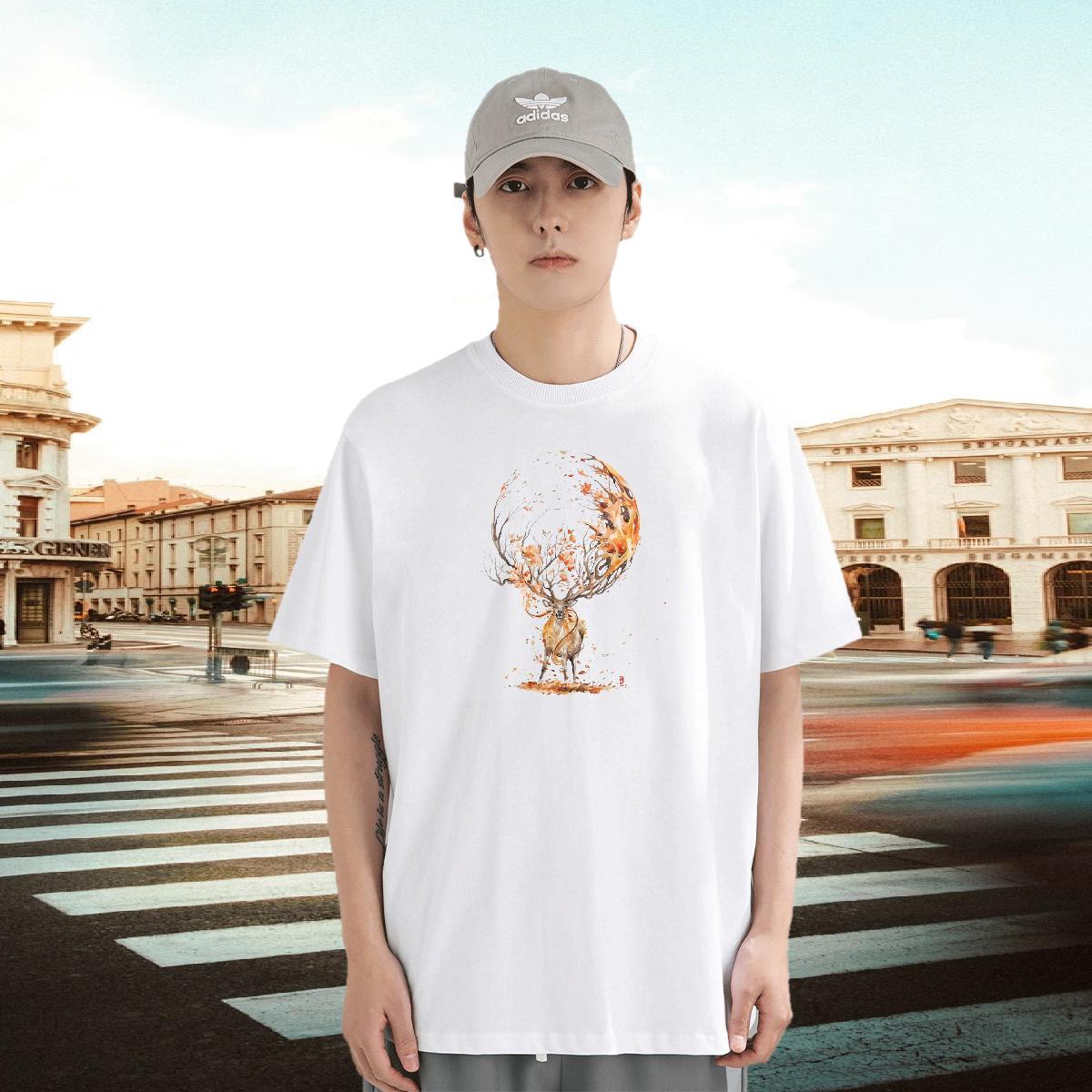 Cool Mens Tshirts 230g Cotton Street wear Hip Hop Deer DIY Printed Breathable Crew Neck Fashion Mens T Shirts Tops