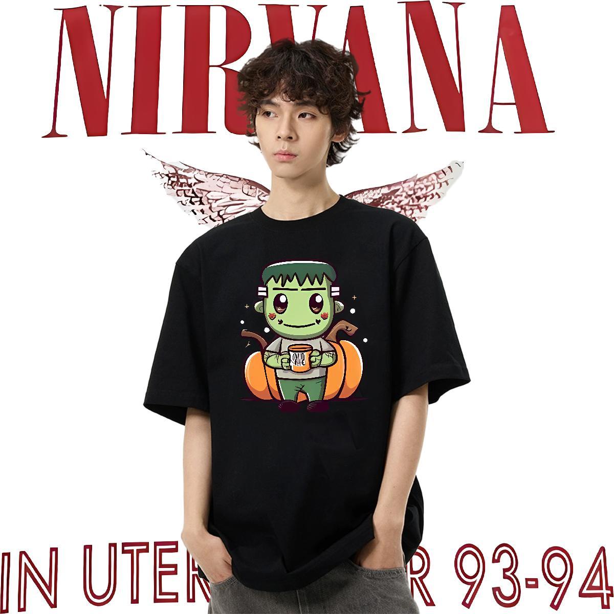 2024 Summer Man T Shirts 230g Cotton halloween Daily Outfit Tops Shirt O Neck Short Sleeves Brand Mens Tshirts Black Oversized