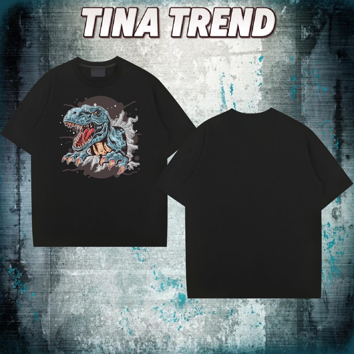 Designer Fashion T shirt 100% Cotton 230g dinosaur Street Wear Polos O Neck Short Sleeves Loose Fit Men Tops Tees DIY Logo Oversized