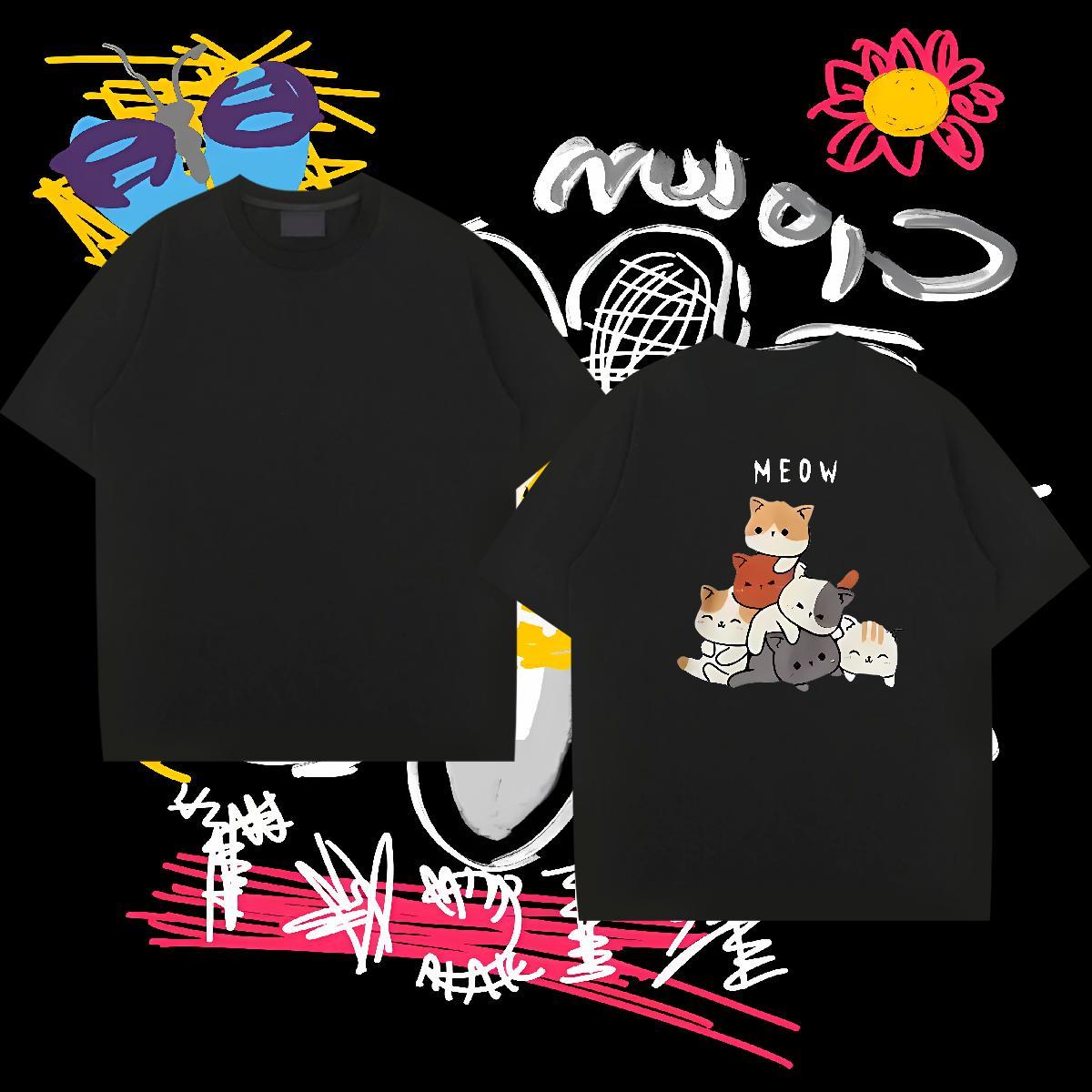 New Arrival T-Shirts for Men 230g Cotton cat High Street Hip Hop Top Tees Short Sleeve Soft Cool Mens Tshirts Graphic