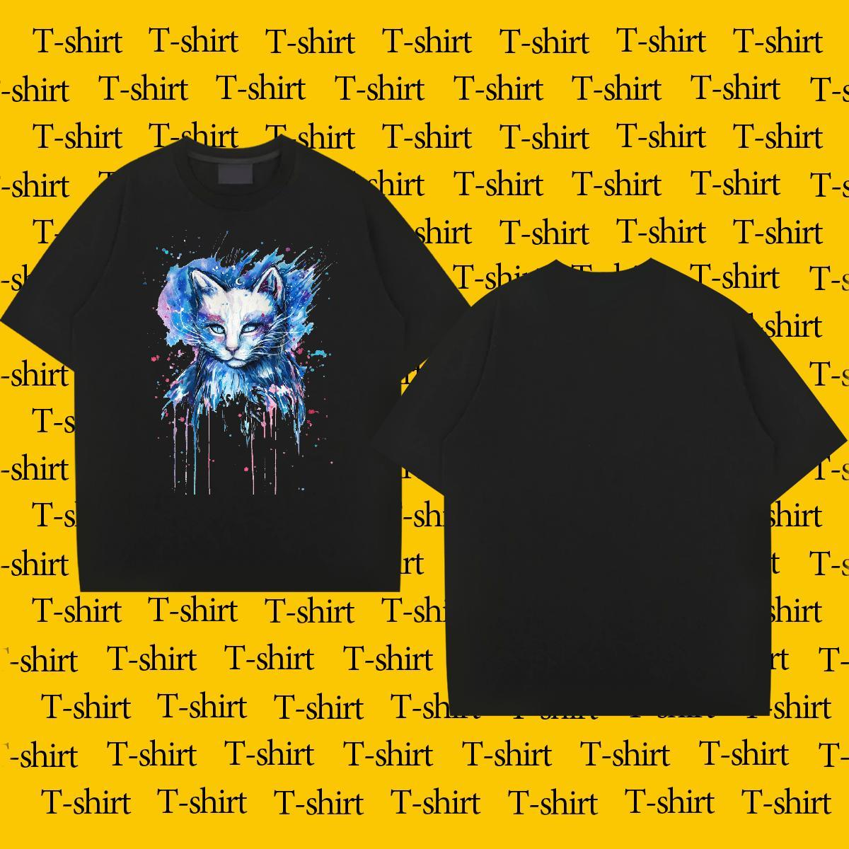 Fashion Design T Shirt For Man 230g 100% Cotton cat Hip Hop Wear Breathable Crew Neck Loose Fit Men Tees Custom Cartoon