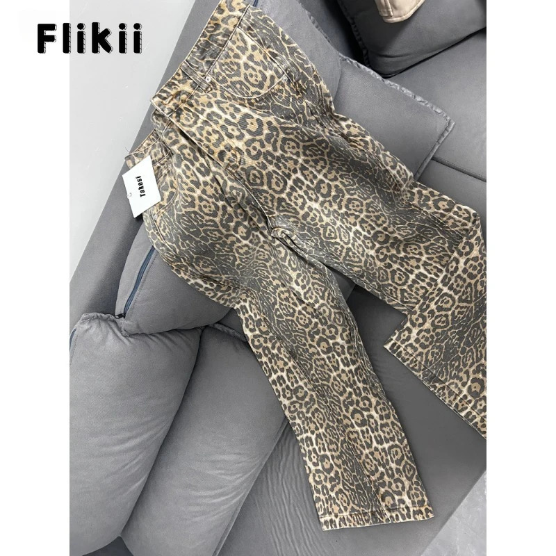 American Retro Leopard High Waist Baggy Jeans Womens Casual Pockets Hip-hop Pants Spring Y2K Oversiz Panther Denim Trouser 240806
