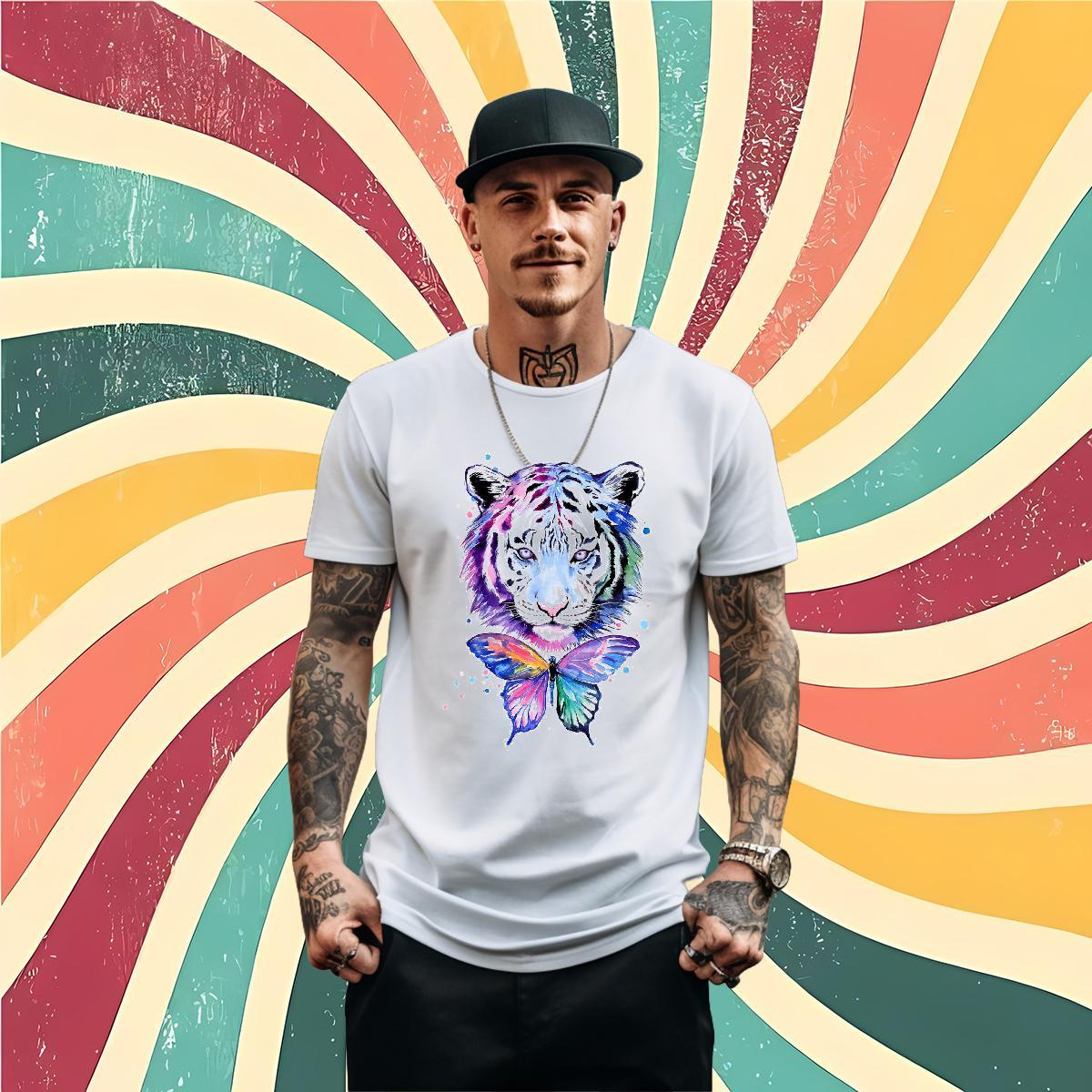 Brand Men T Shirts 230g 100% Cotton tiger Daily Wear Tshirts Breathable Short Sleeve Comfortable Men Tshirts Plus Size Cartoon