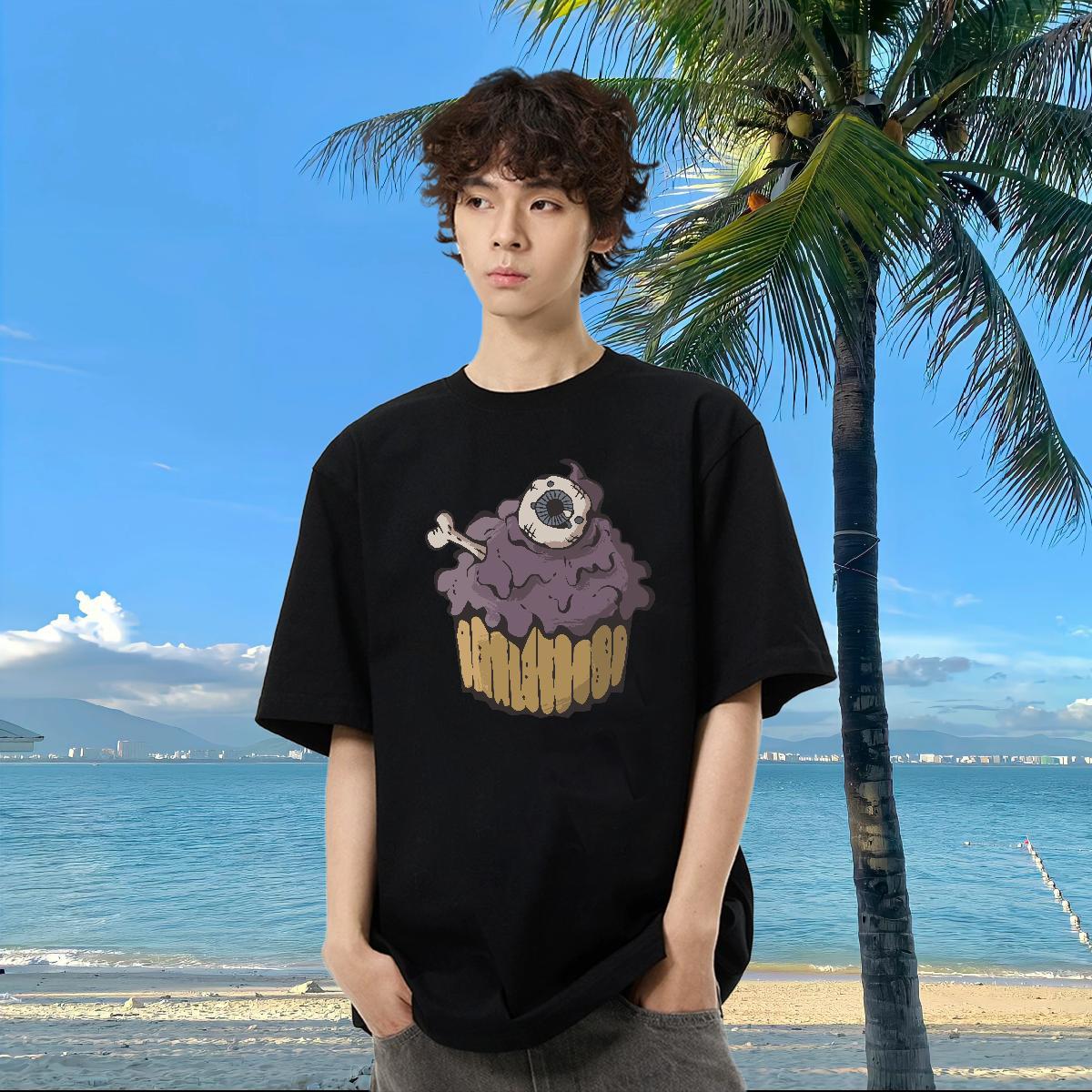 DIY Customized T-Shirts for Men 230g Cotton cake Sports Casual Tops Tees O Neck Short Sleeves Cool Men Tees Skull