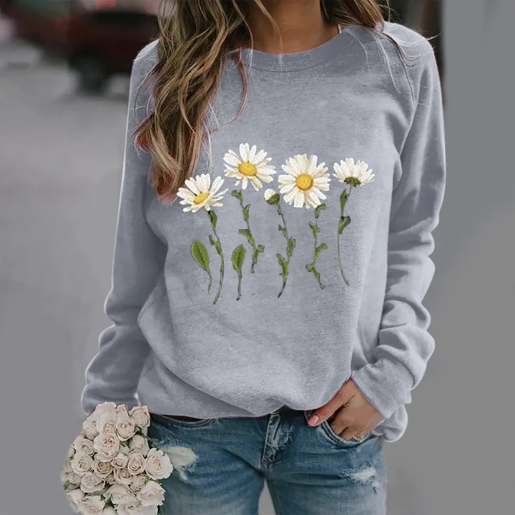 Daisy Pattern 3D Print Hoodie Women Streetwear Sweatshirts Y2k Hoodies Oversized O-Neck Pullovers Harajuku Tops Woman Clothing 240806