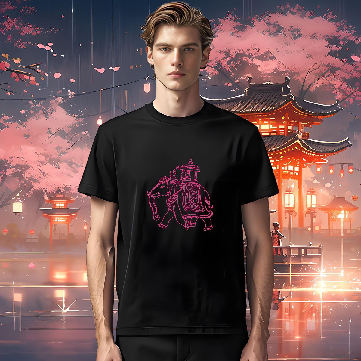 Brand Men Tshirts 230g Cotton elephant Mens T Shirts Outdoor Breathable Short Sleeve Cartoon Printing L-4XL New Arrival Polos