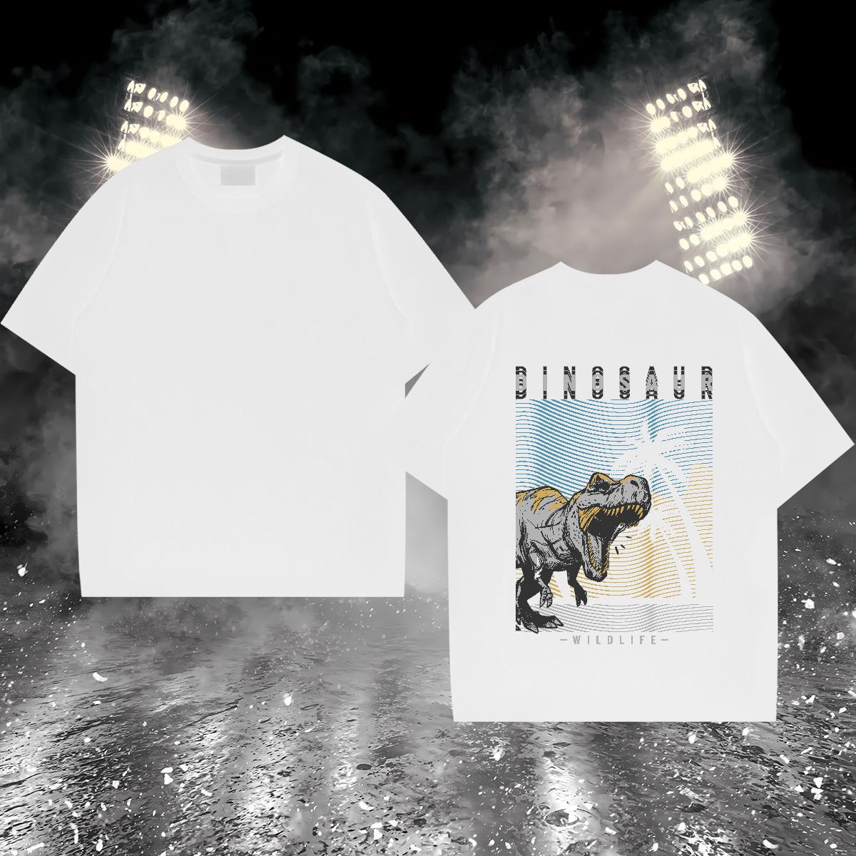 2024 New Men T Shirts 100% Cotton 230g dinosaur Daily Wear Tees Short Sleeve O-Neck Unisex Tshirts DIY Printed