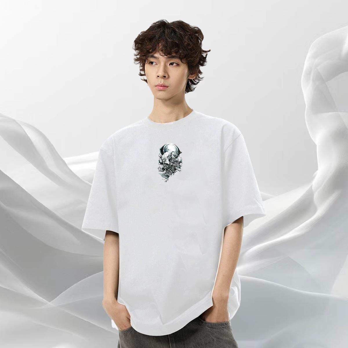 Soft Tshirt for Man Woman 230g Cotton Casual wolf Anime Print Round Neck Short Sleeve New Designer T Shirts Men Wear