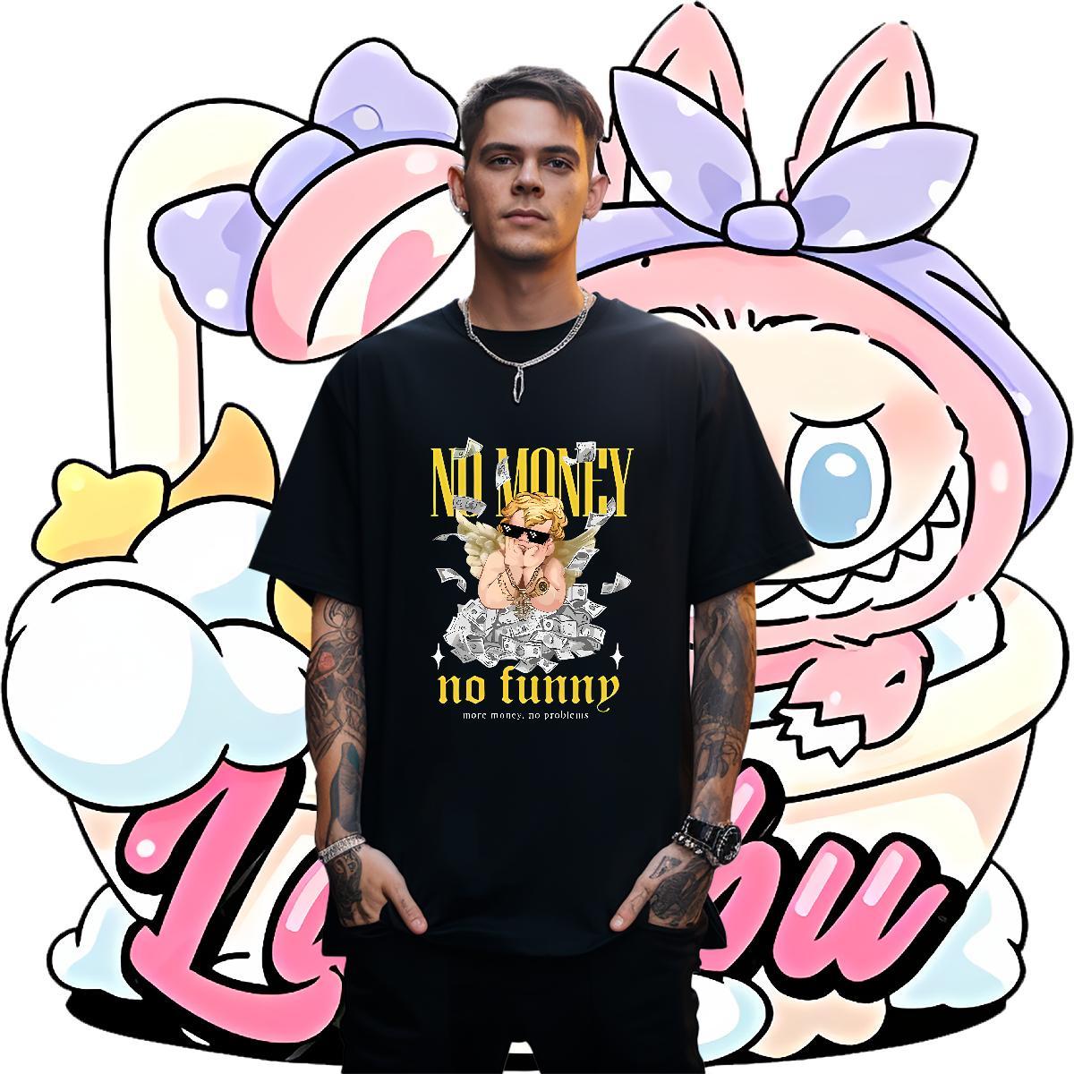 Loose Fit Mens Tshirts 230g Cotton Casual Beach money Floral Print Pure Cotton 2024 Summer Mens T Shirts Tops Tees