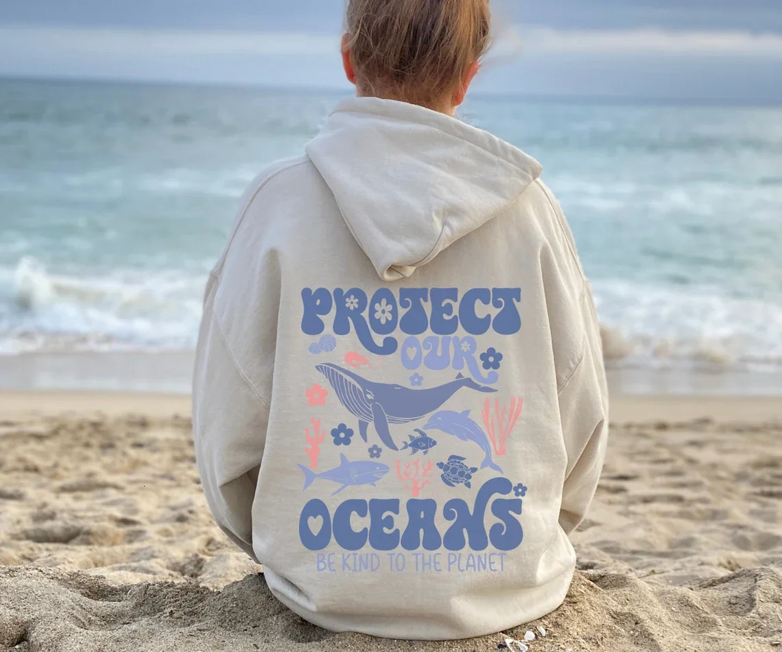 Wave Riders Surfing Hoodie Protect Our OceansSave Our Ocean Oversized Trendy Sweatshirts Preppy Aesthetic Gifts Women Pullover 240806