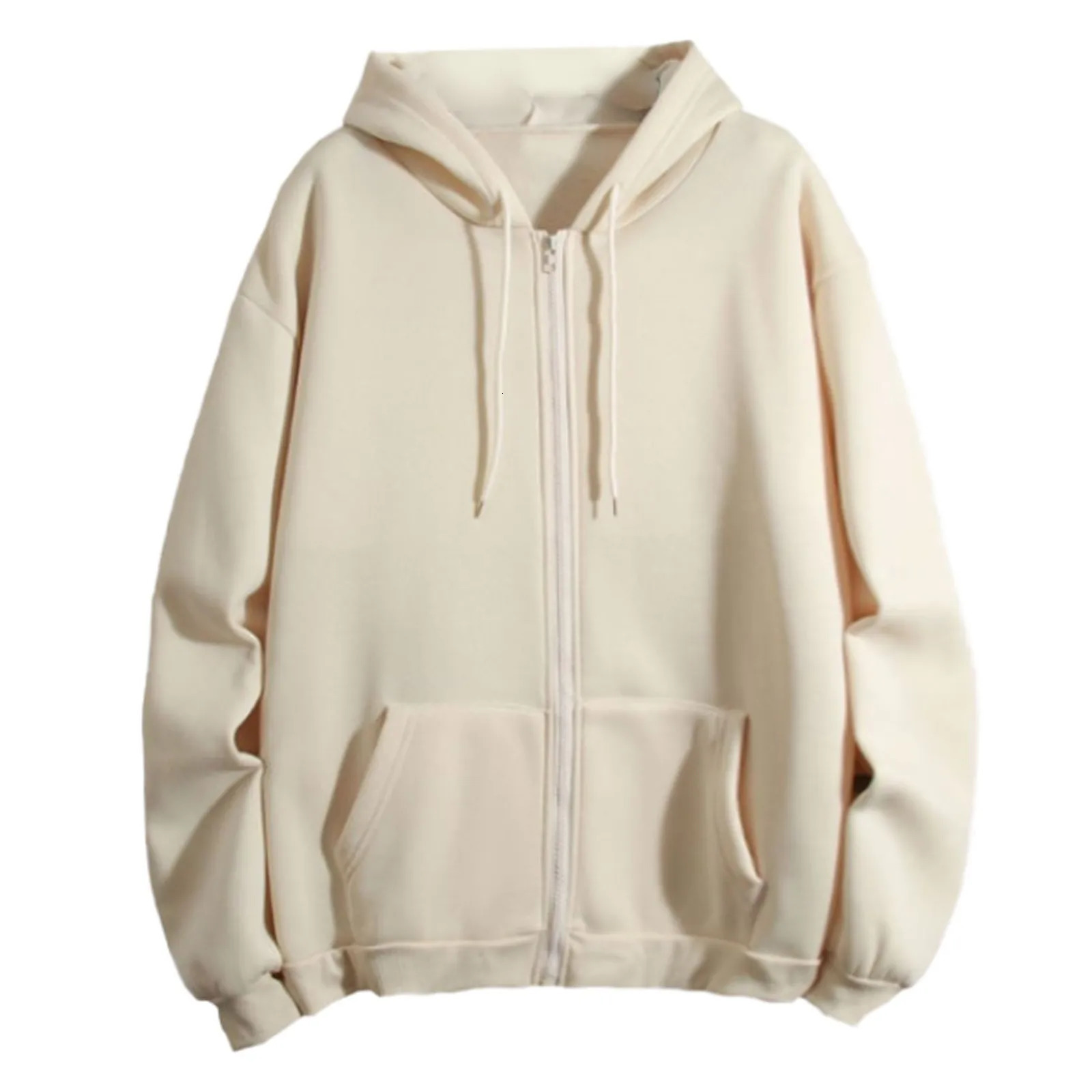 Zip Up Hooded Sweatshirt Loose Women Hoodies Casual Solid Harajuku Korean Loose Couple Hoodie Jacket Coat Streetwear 240812