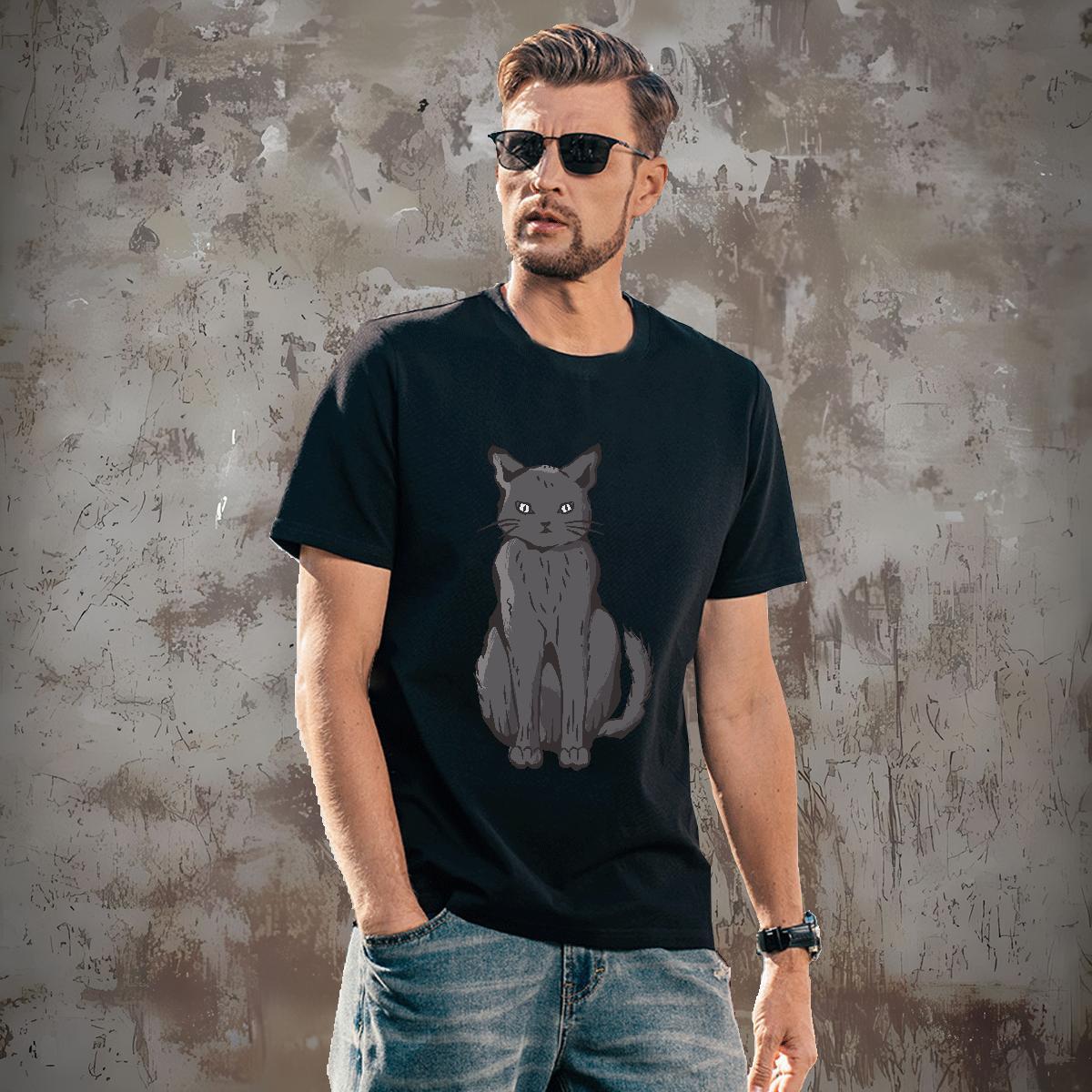 Fashion New Mens T Shirts 230g 100% Cotton cat Daily Wear Clothings Breathable Short Sleeve Unisex Tshirt for Man Woman Graphic
