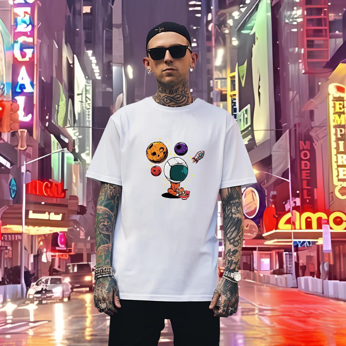 T Shirt For Man 100% Cotton 230g universe Beach Round Neck Short Sleeve Skull Couples T Shirts DIY Customized Designer Tops Shirt