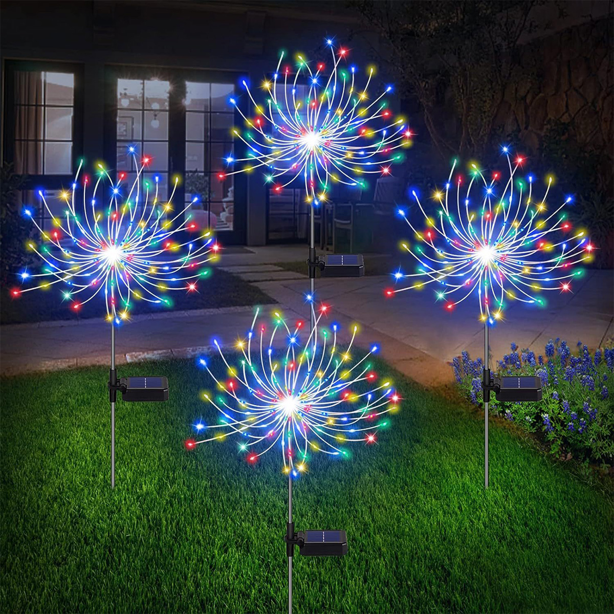 LED solar powered ground mounted fireworks lights, dandelion light string, outdoor festival courtyard garden decoration, lawn lights,constant bright s