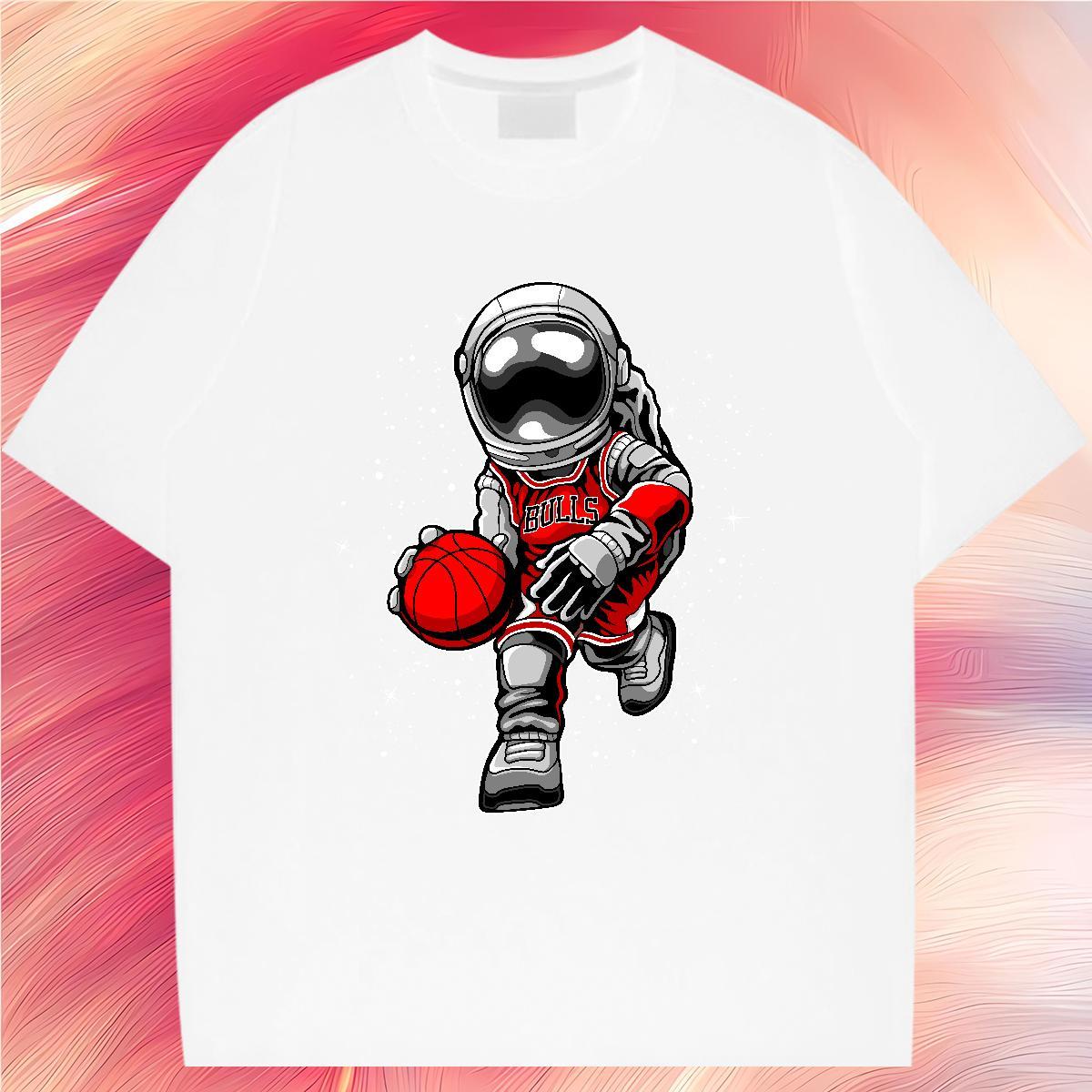 Men T Shirts 230g Pure Cotton cosmonaut Anime Printing Street Short Sleeve O-Neck White Plus Size Tshirts Designer Fashion Classic Tops