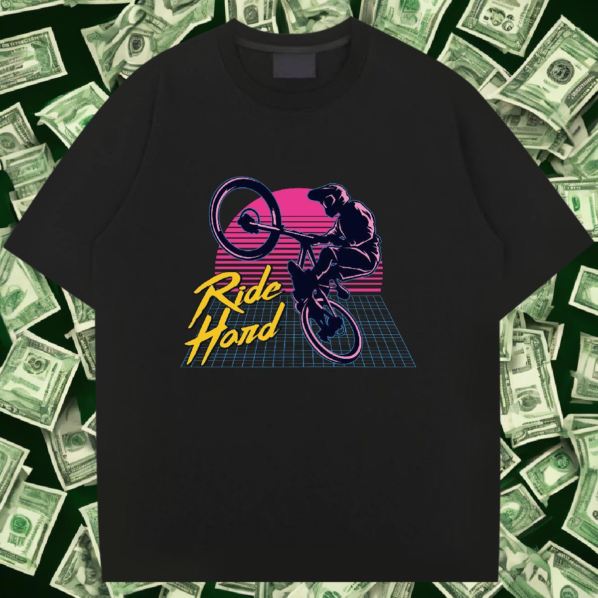 High Quality Mens Tshirts 230g Pure Cotton Sport Motorcycle Cartoon Print O-Neck Short Sleeve Fashion New T Shirt For Man Tees Shirts