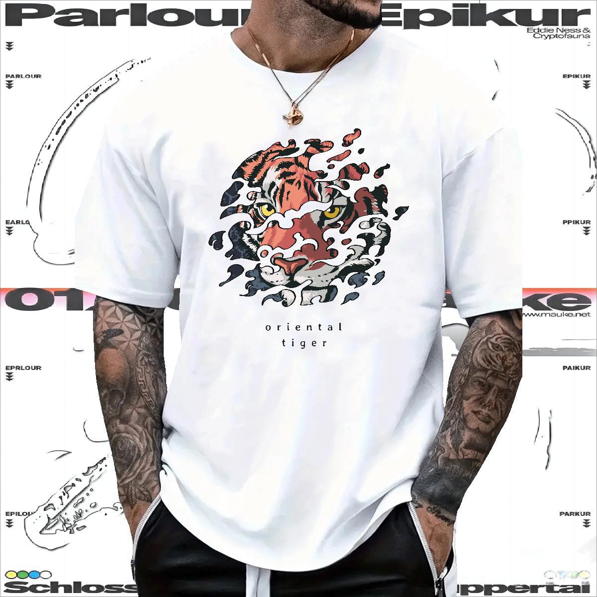 New Designer Mens T Shirts 100% Cotton 230g tiger Outdoor Polos Breathable Short Sleeve Wholesale Tshirts DIY