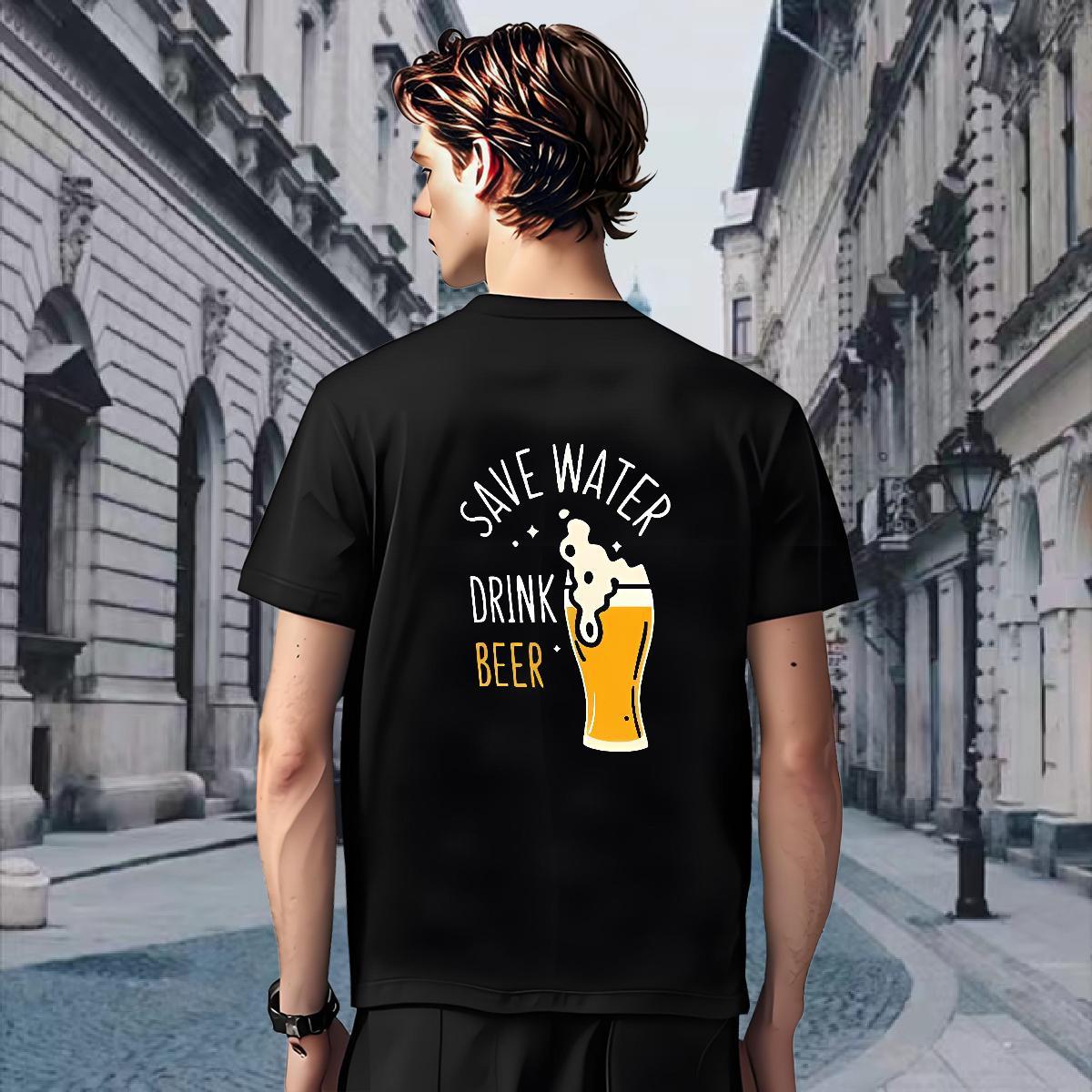 Brand Men Tees 230g Cotton beer T-Shirts for Men High Street Hip Hop Breathable DIY Printed Stylist Clothings