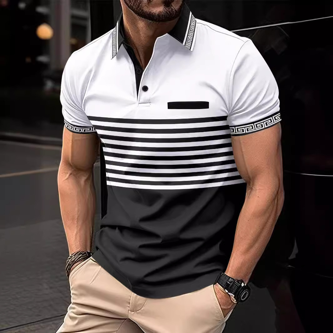 Instagram Summer Fast Selling POLO Shirt Jacquard Thread Flip Collar Men's Sports Polo