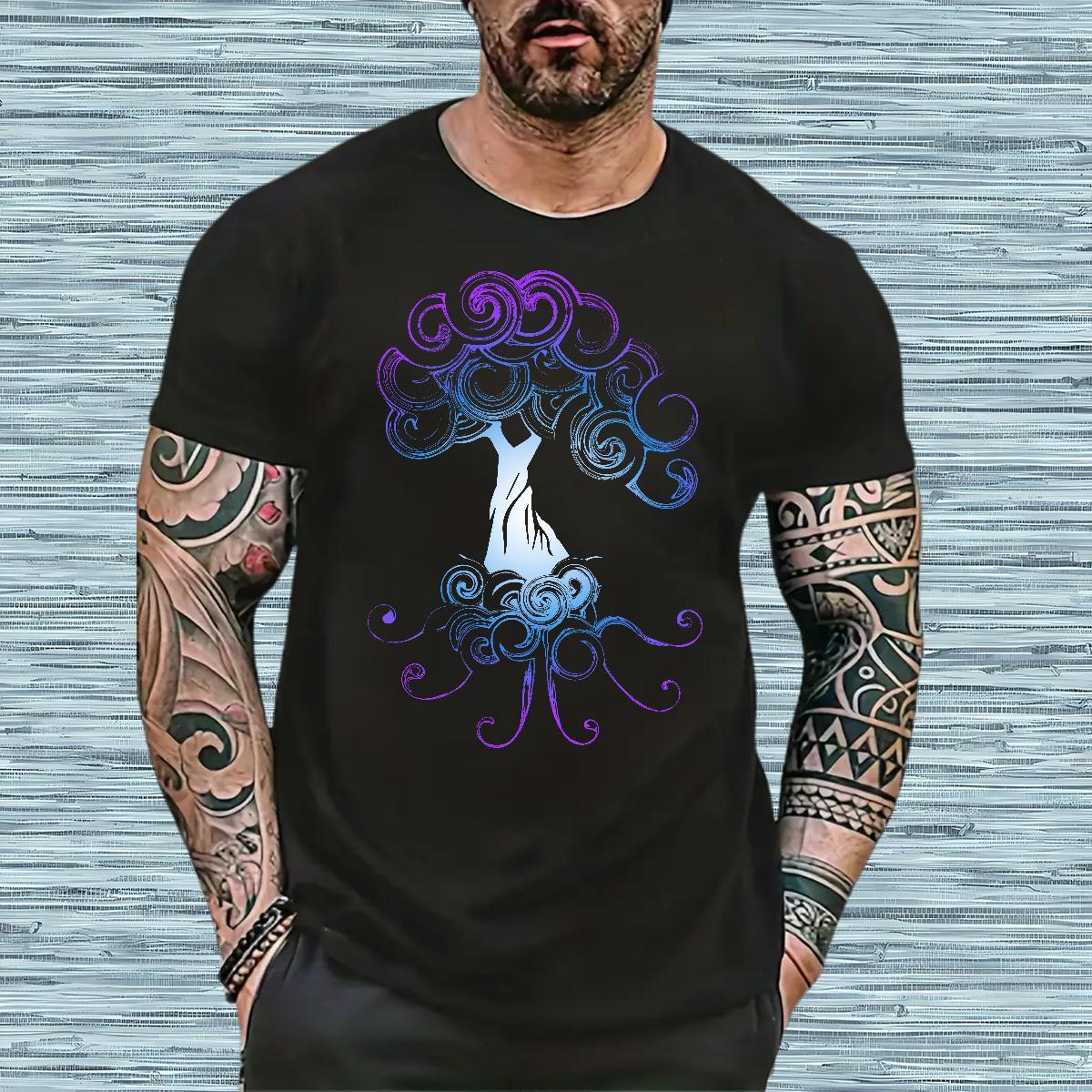 New Designer T Shirts Men 230g 100% Cotton tree Street Wear Tops Pure Cotton Loose Fit Men Tshirts Anime Print