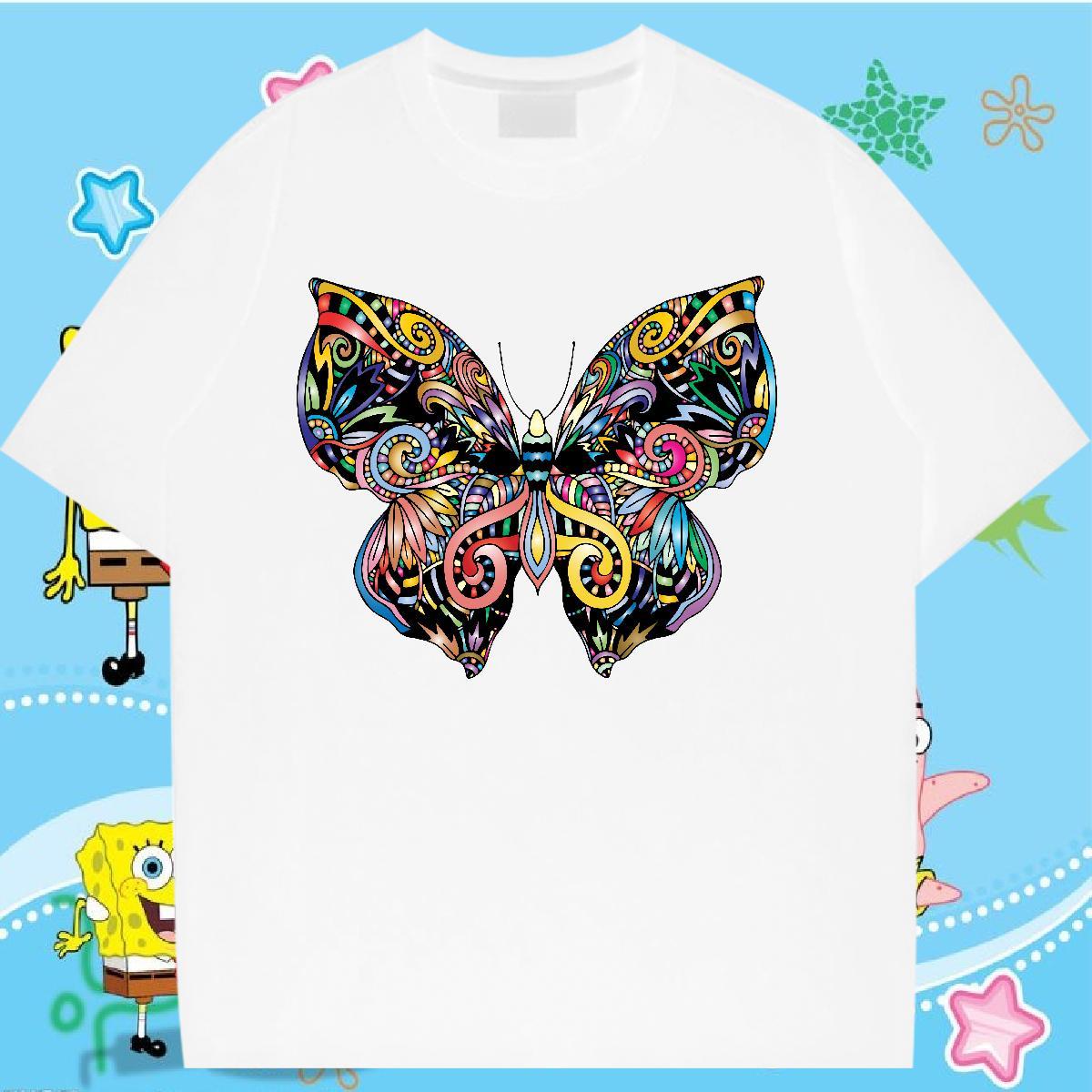 Popular T-Shirts for Women Breathable Womens Tshirts Black Oversized Butterfly Sports Casual 230g Cotton 2024 Clothings