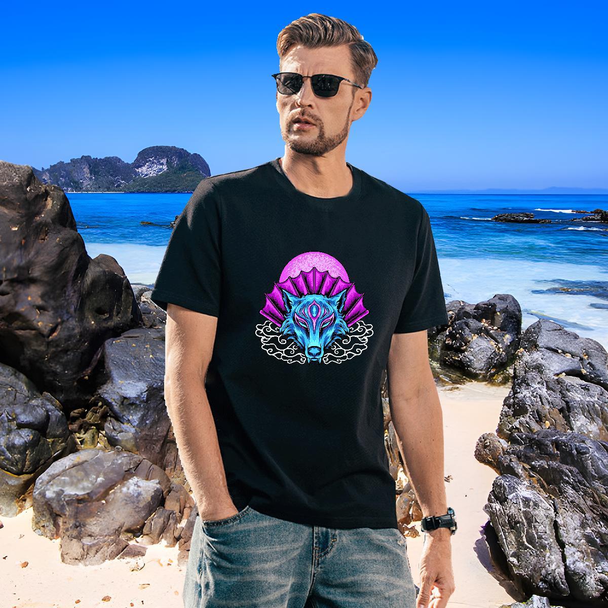 Comfortable Tshirt for Man Woman 230g 100% Cotton wolf T Shirt For Man Casual Beach Short Sleeve Soft Custom Print Oversized New Arrival Tshirts